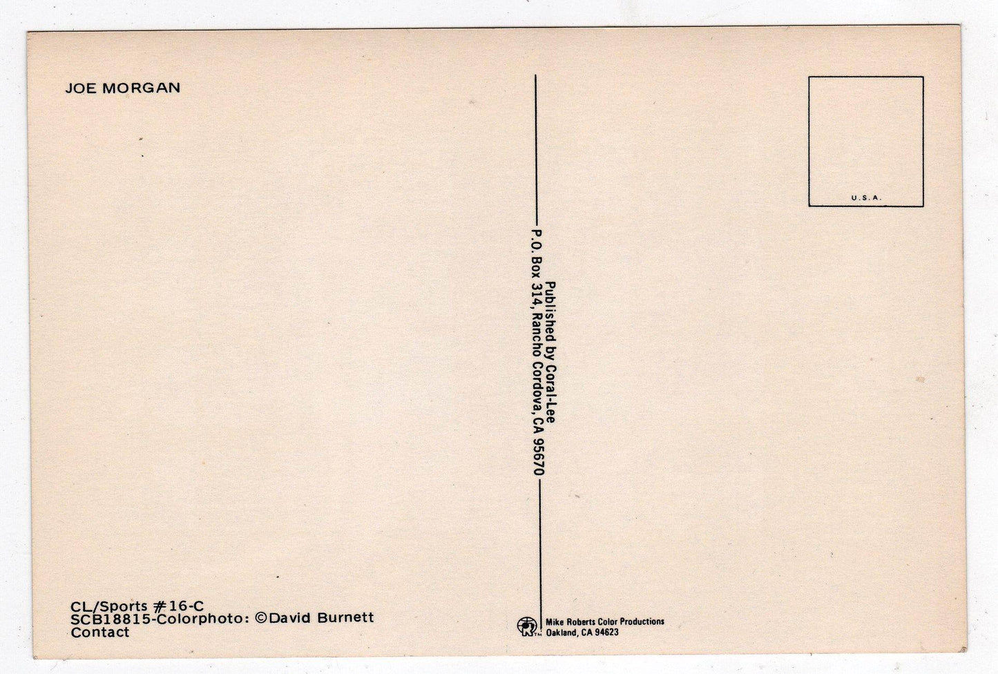 Joe Morgan Cincinnati Reds Hall of Famer Late 1970's Baseball Postcard - TulipStuff