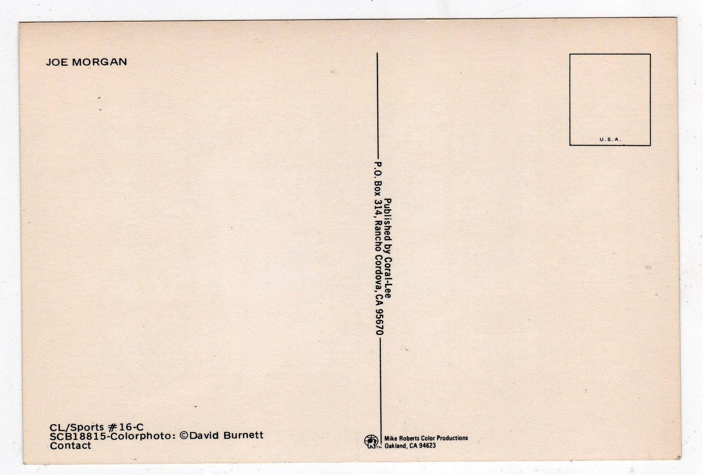 Joe Morgan Cincinnati Reds Hall of Famer Late 1970's Baseball Postcard - TulipStuff