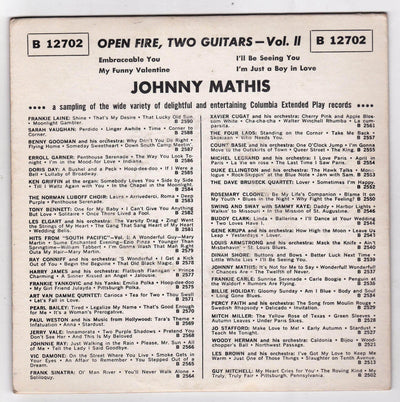Johnny Mathis Open Fire Two Guitars Vol II 7" EP 1959 Columbia B12702 - TulipStuff
