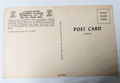 La Siesta Motel Restaurant Lounge Del Rio Texas 1970's Postcard - TulipStuff