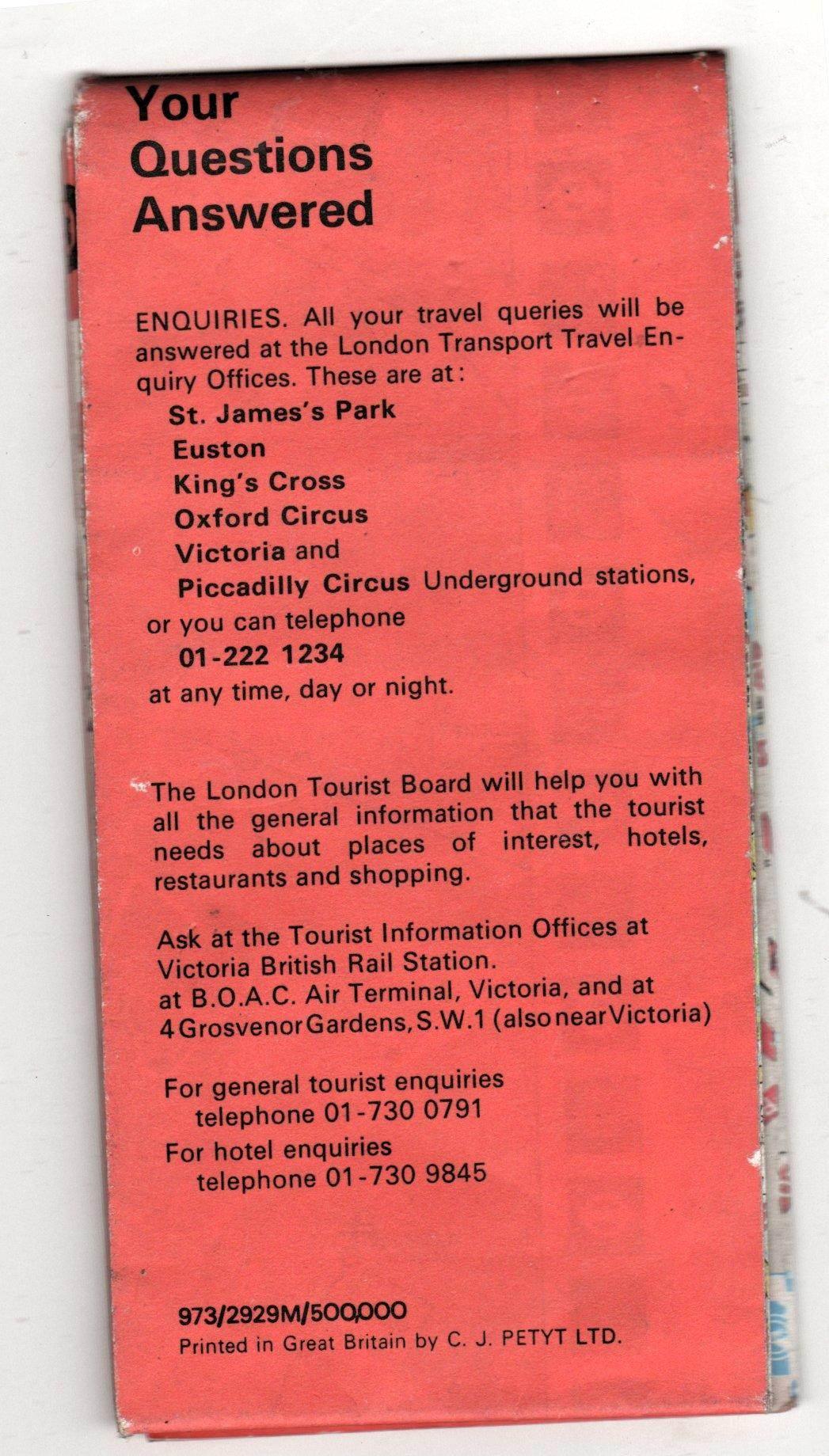 London Transport Tourist Info with Underground Tube and Bus Map 1973 - TulipStuff