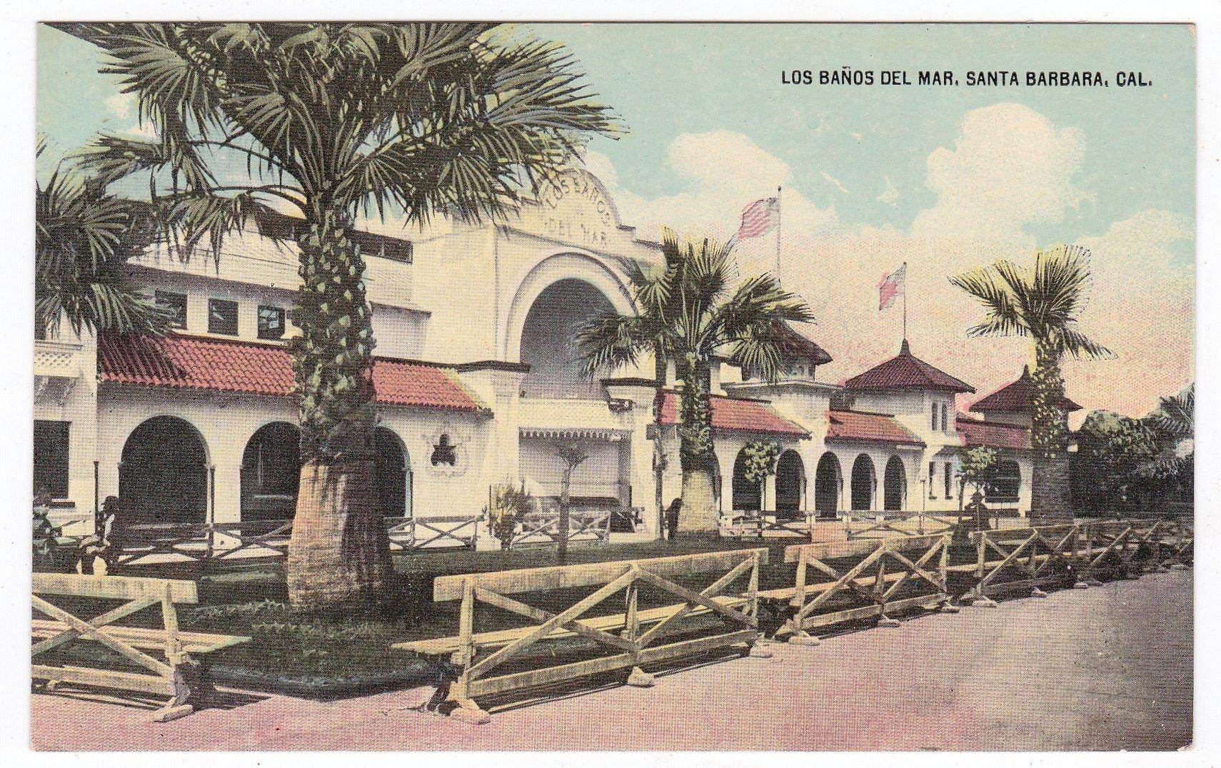 Los Banos Del Mar Bath House Santa Barbara California 1900's Postcard - TulipStuff