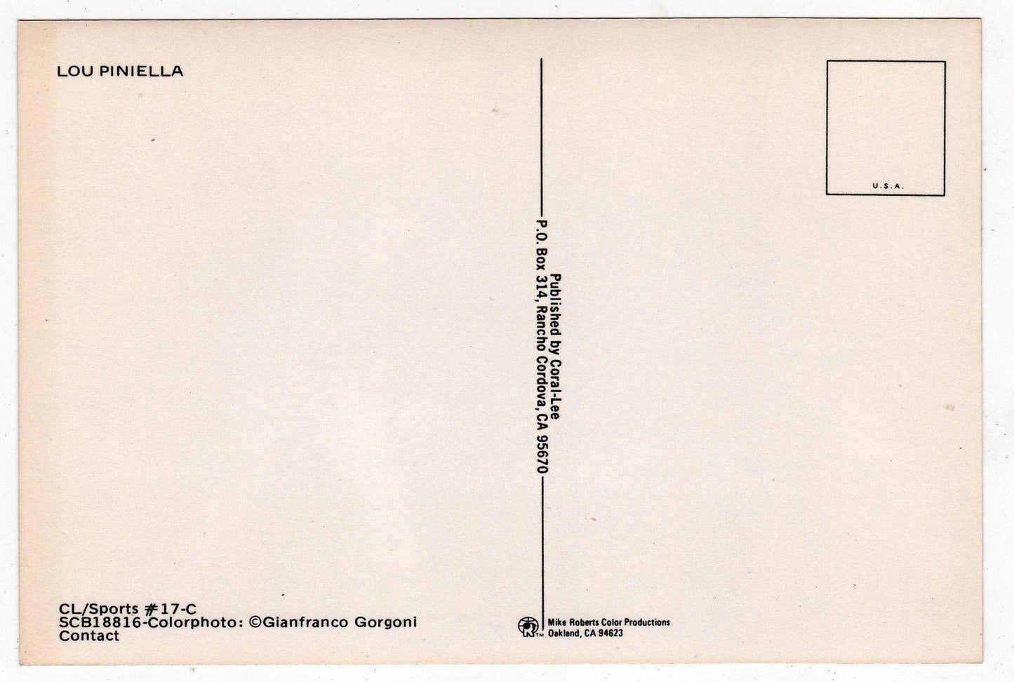 Lou Piniella New York Yankees Late 1970's Baseball Postcard - TulipStuff