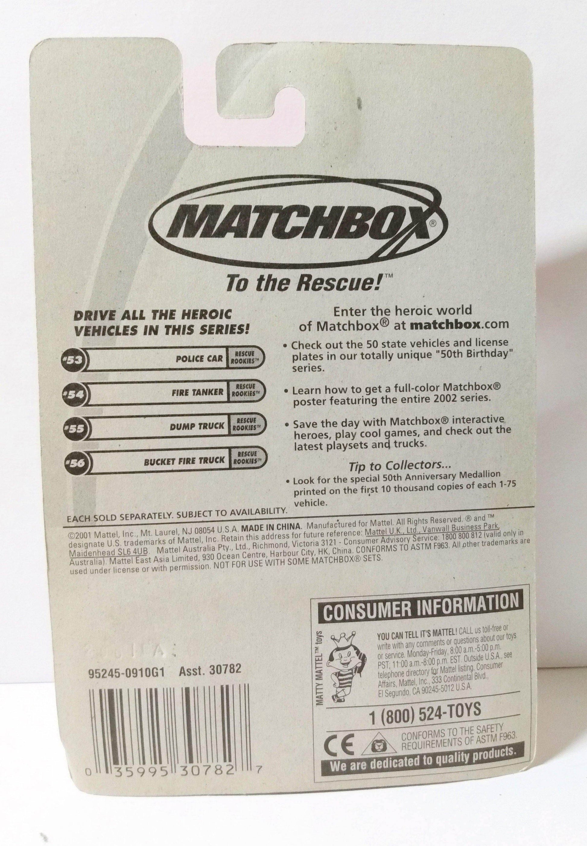 Matchbox 53 Rescue Rookies Police Car 2002 50th Anniversary - TulipStuff