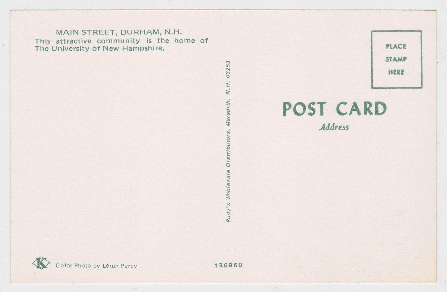 Main Street Durham New Hampshire 1970's Postcard - TulipStuff