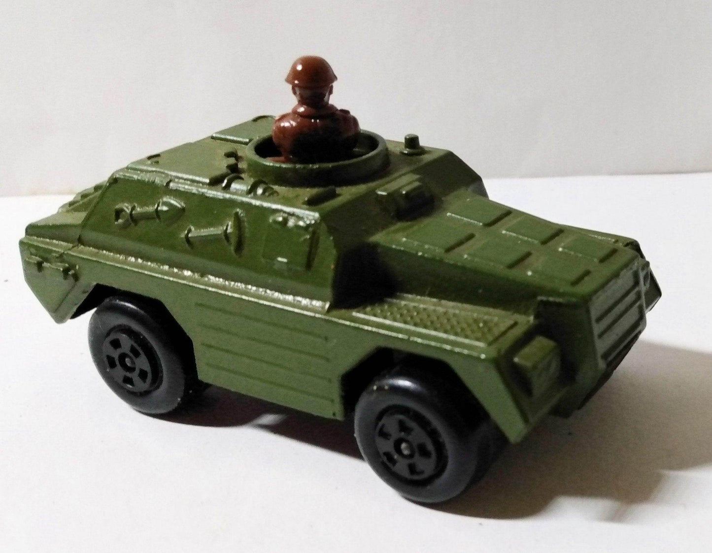 Lesney Matchbox No. 28 Stoat Armored Truck Army Rola-matics 1974 - TulipStuff