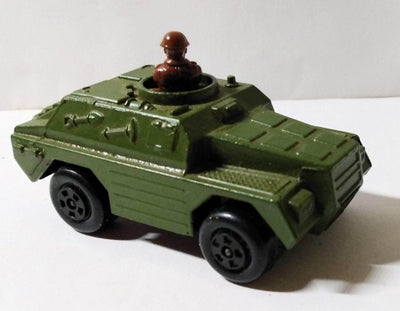 Lesney Matchbox No. 28 Stoat Armored Truck Army Rola-matics 1974 - TulipStuff