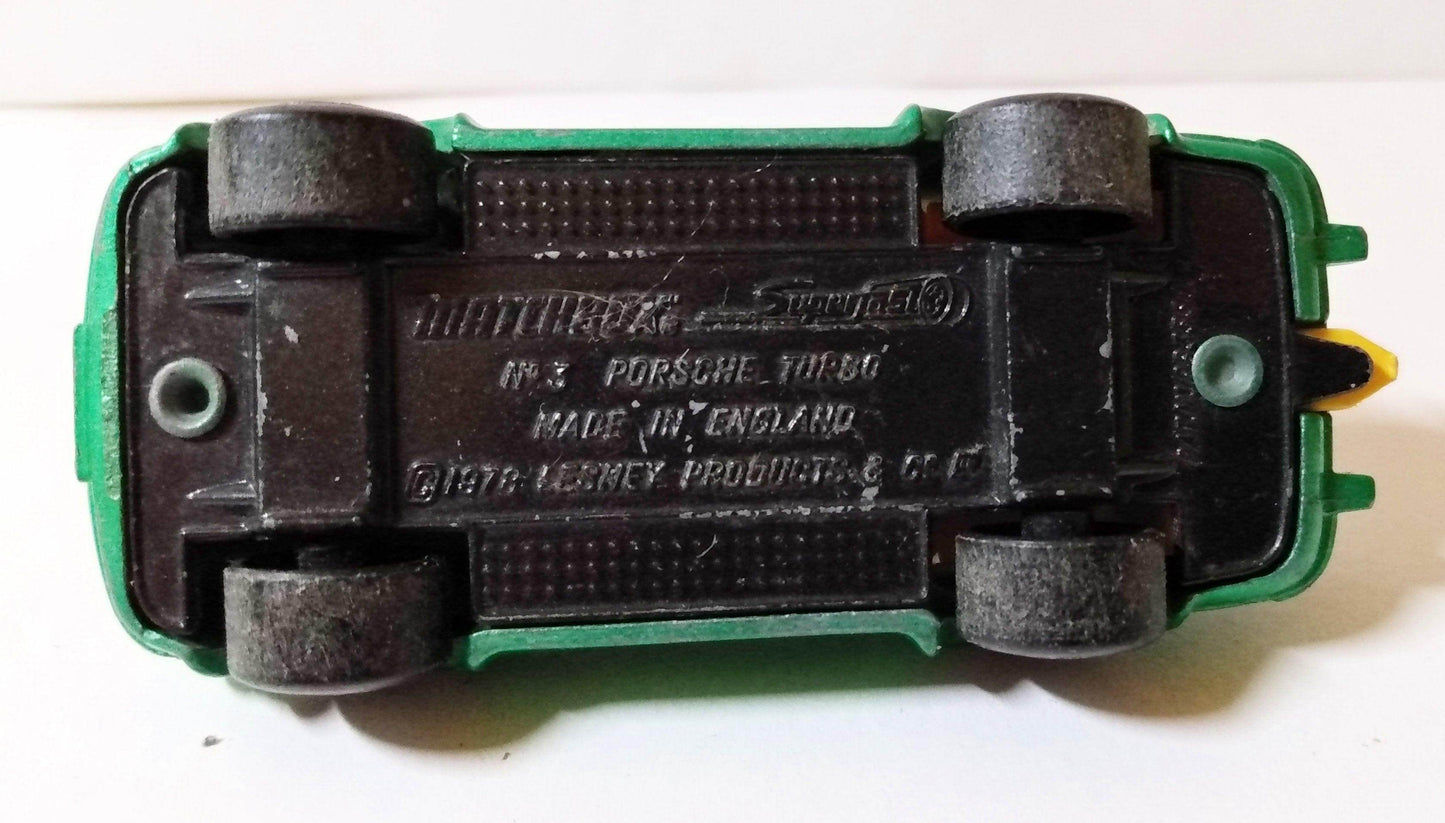 Matchbox 3 Porsche 911 Turbo Sports Car Green England 1980 - TulipStuff