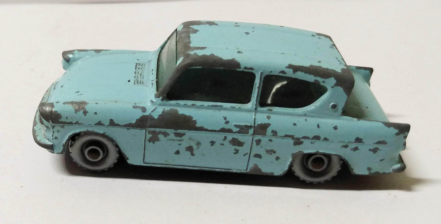 Lesney Matchbox  7 Ford Anglia Light Blue Silver Wheels England 1961 - TulipStuff