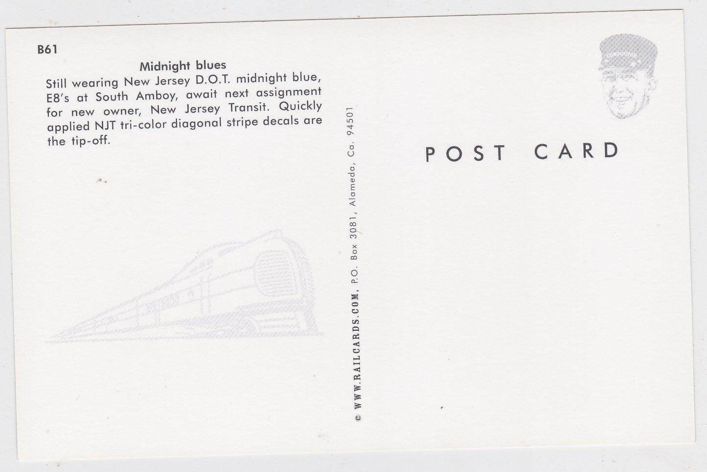 New Jersey Transit NJ DOT E8 Locomotive Train Postcard - TulipStuff