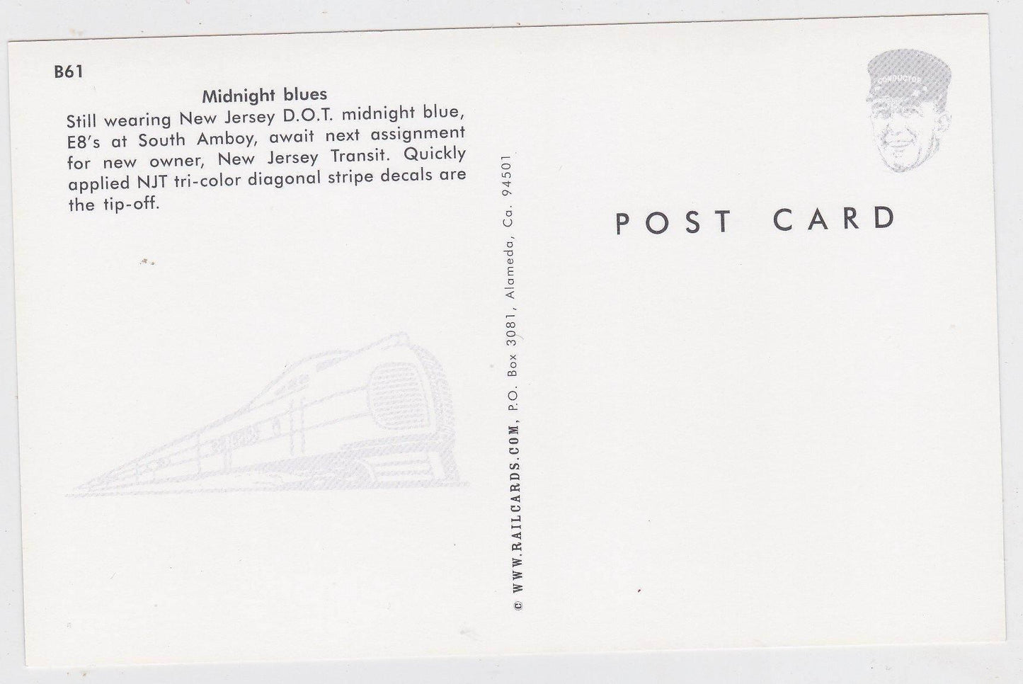 New Jersey Transit NJ DOT E8 Locomotive Train Postcard - TulipStuff