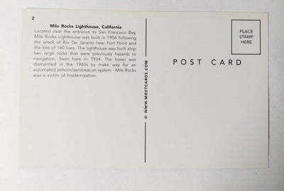 Mile Rocks Lighthouse San Francisco Bay California Postcard - TulipStuff