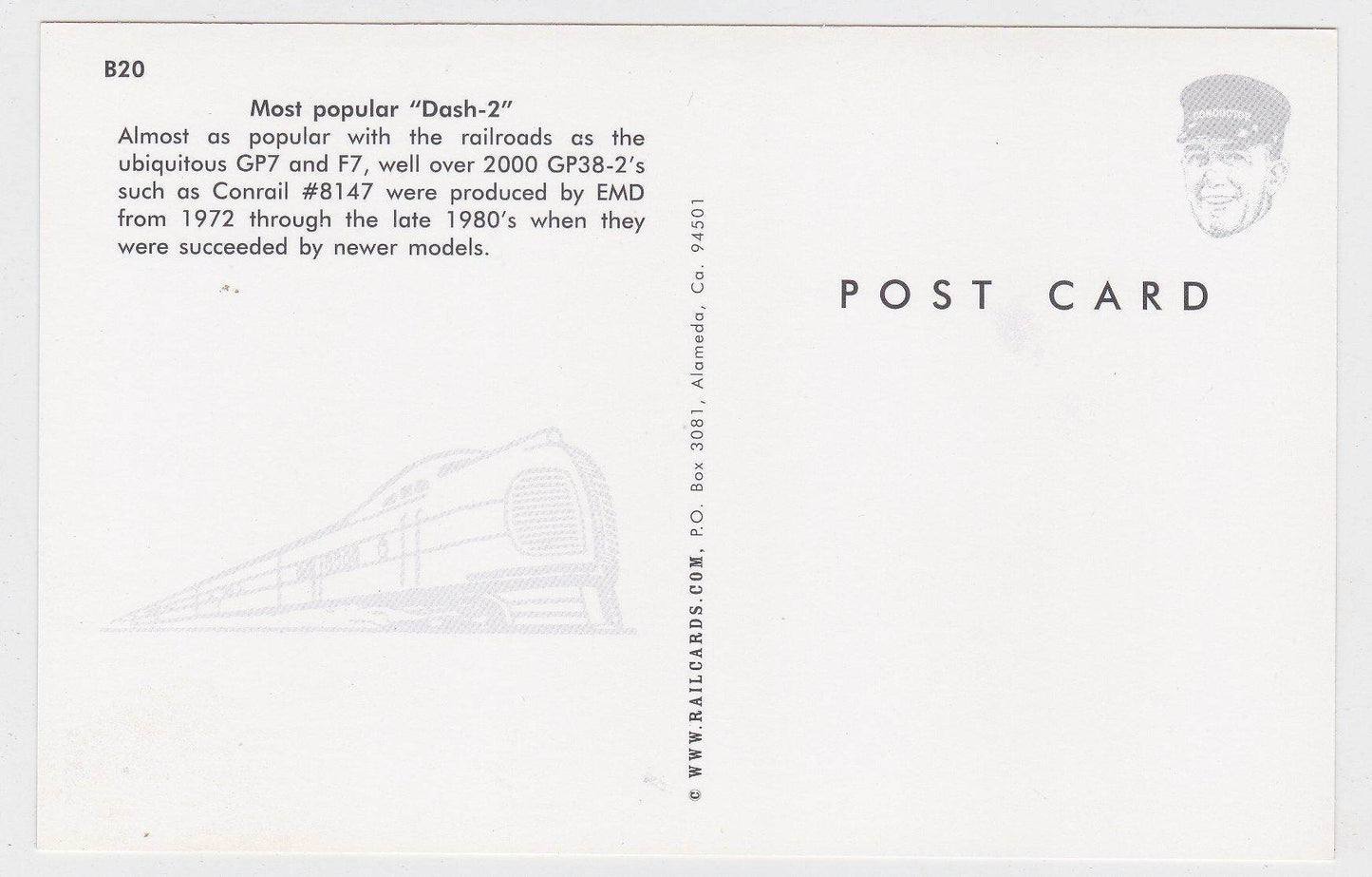 Conrail Dash-2 EMD GP38-2 Locomotive Freight Train Postcard - TulipStuff