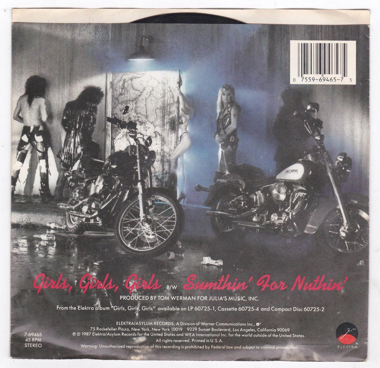 Motley Crue Girls Girls Girls 7" 45RPM Vinyl Record 1987 Metal - TulipStuff