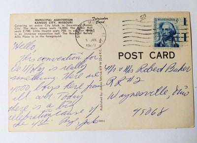 Municipal Auditorium Kansas City Missouri Postcard 1969 - TulipStuff