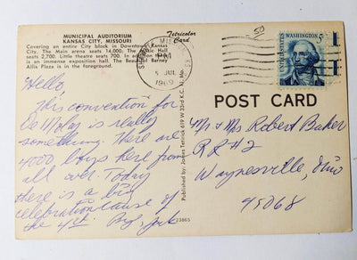 Municipal Auditorium Kansas City Missouri Postcard 1969 - TulipStuff