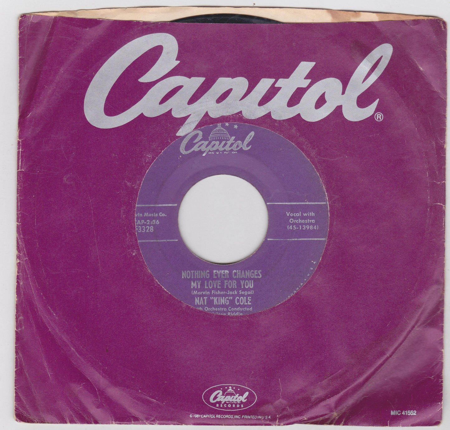 Nat King Cole Nothing Ever Changes My Love b/w Ask Me 7" 1956 - TulipStuff