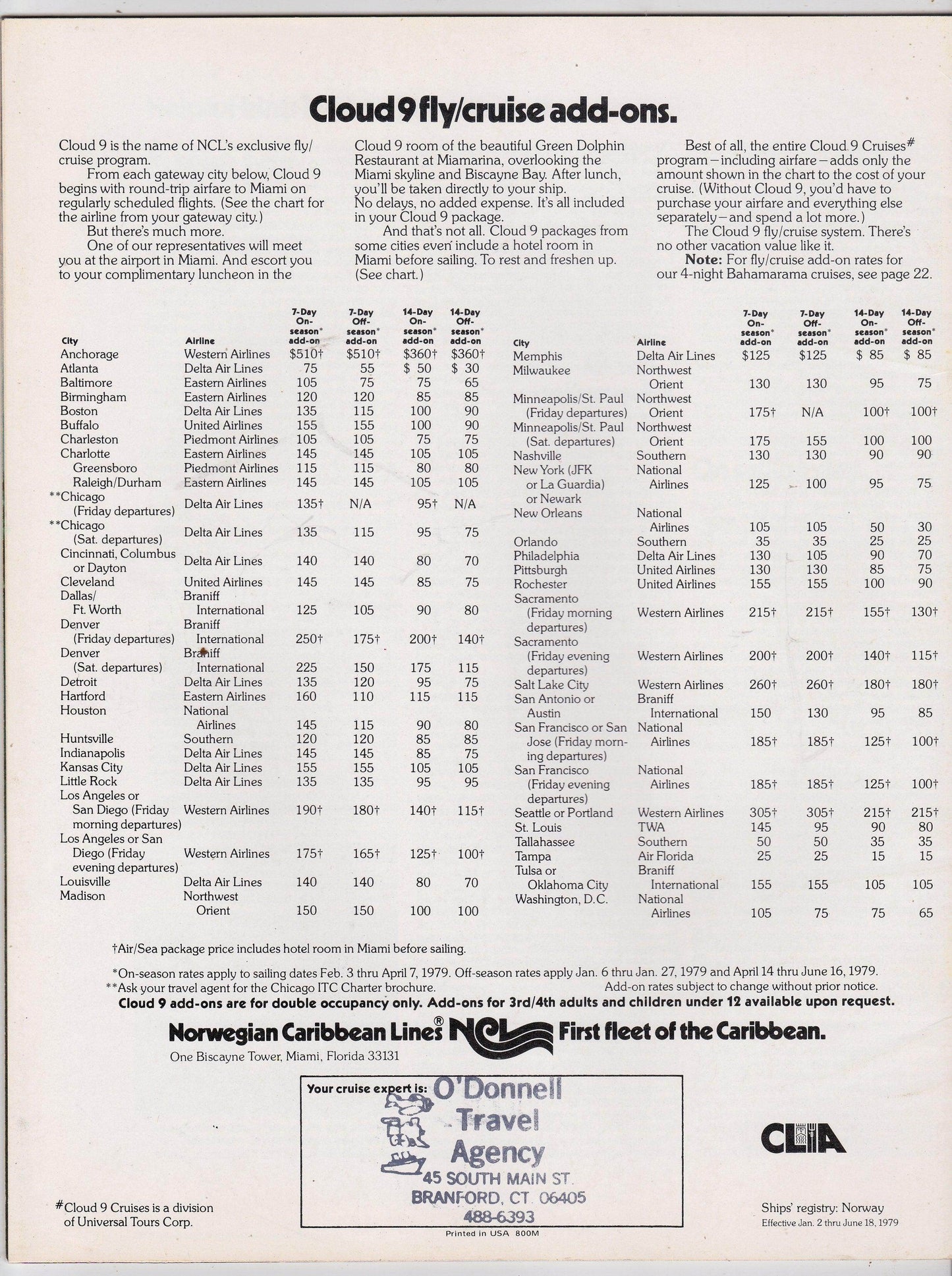 Norwegian Caribbean Southward Starward Sunward II Skyward 1979 Brochure - TulipStuff