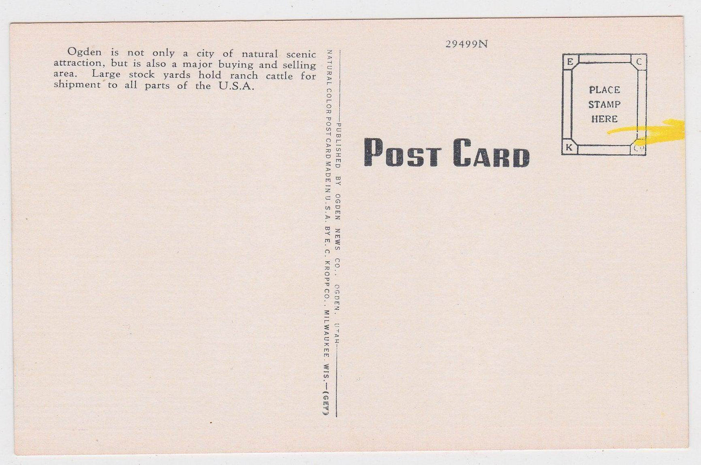 Ranch Cattle Stock Yards Ogden Utah 1940's Linen Postcard - TulipStuff