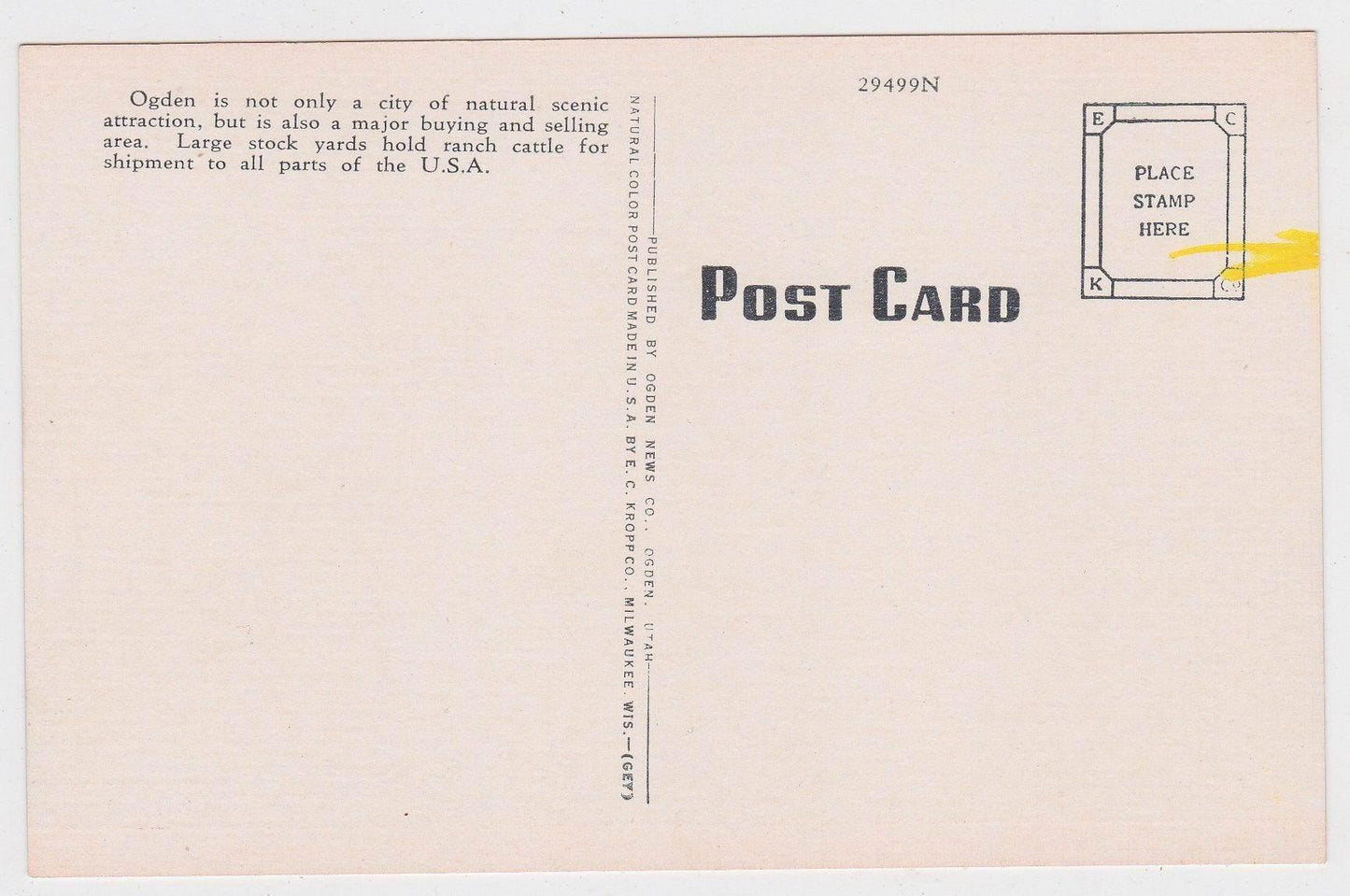 Ranch Cattle Stock Yards Ogden Utah 1940's Linen Postcard - TulipStuff