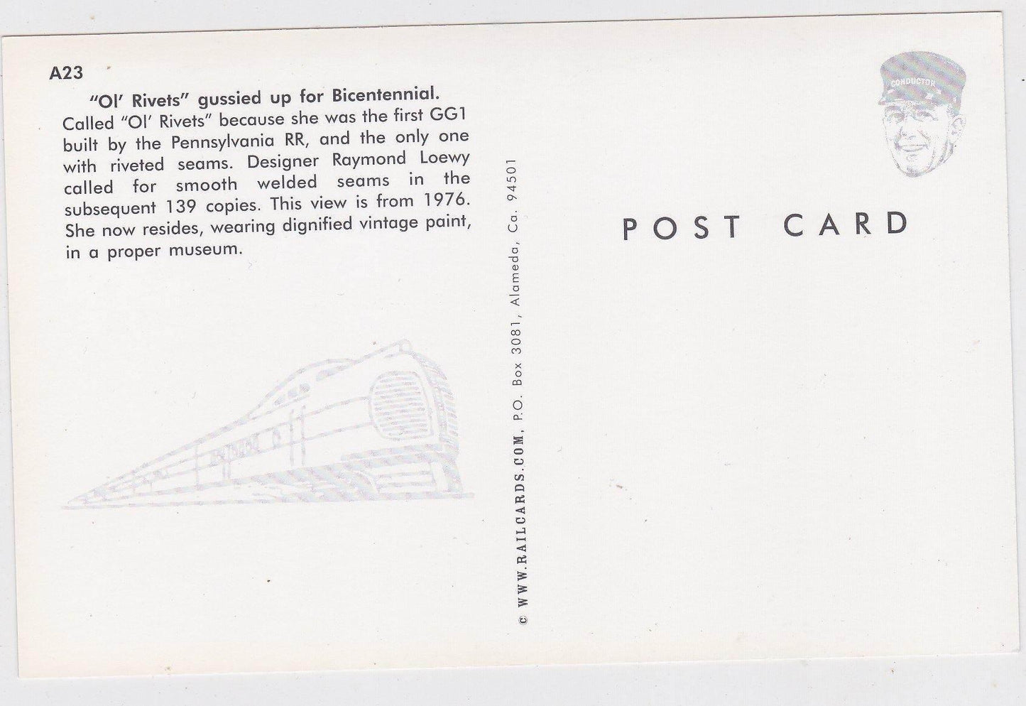 Conrail Bicentennial Ol Rivets GG1 Electric Locomotive Postcard - TulipStuff