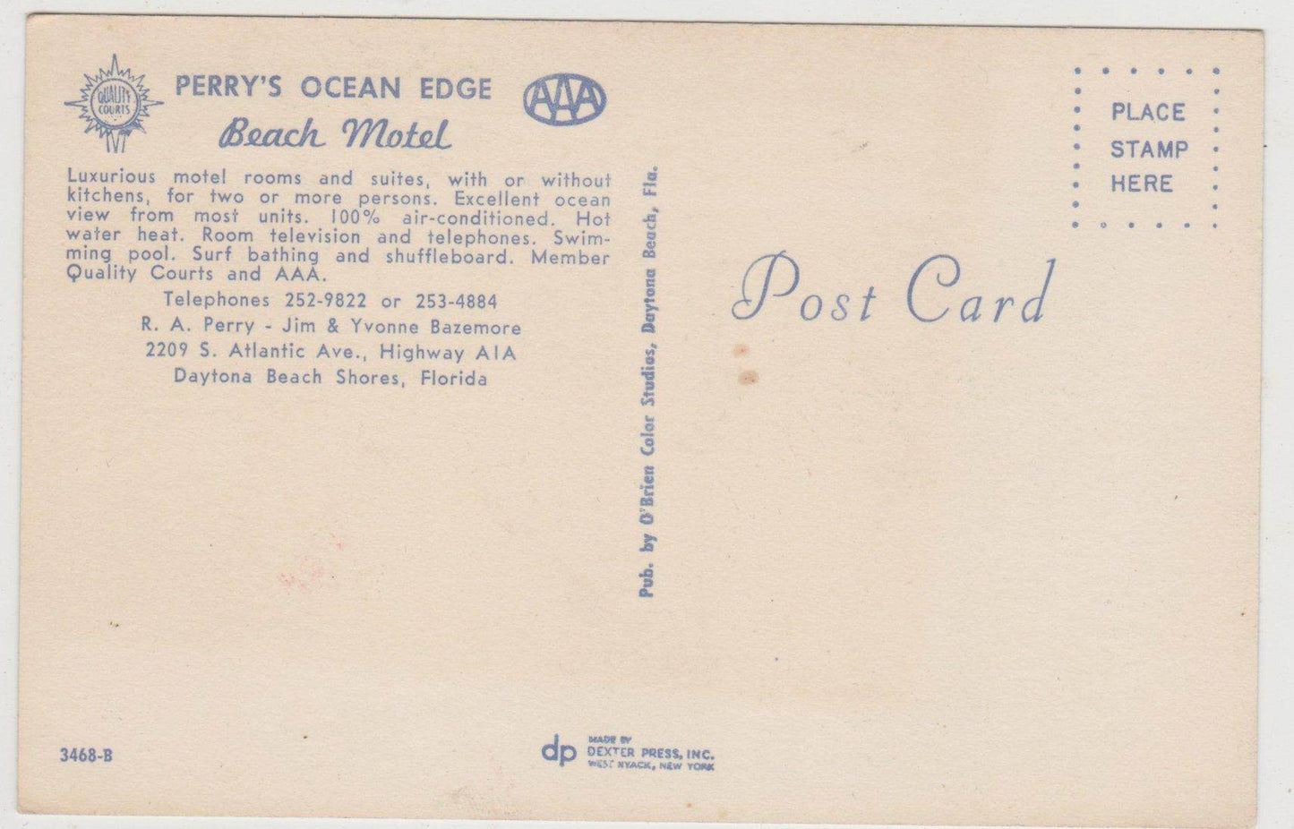 Perry's Ocean Edge Beach Motel Daytona Beach Shores Florida 1950's - TulipStuff