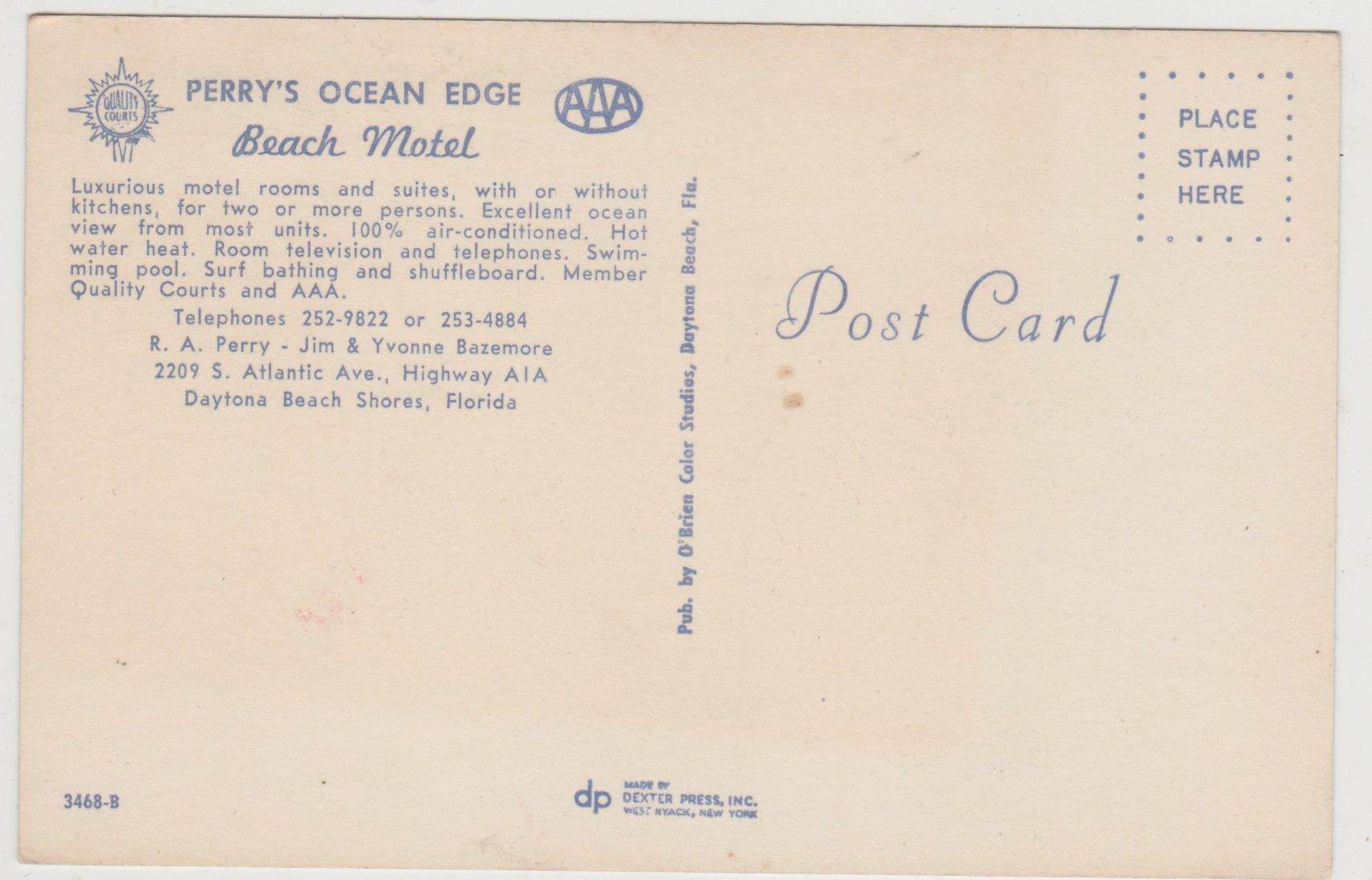 Perry's Ocean Edge Beach Motel Daytona Beach Shores Florida 1950's - TulipStuff