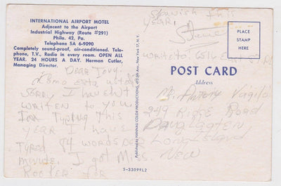 Philadelphia International Airport Motel Pennsylvania 1960's Postcard - TulipStuff