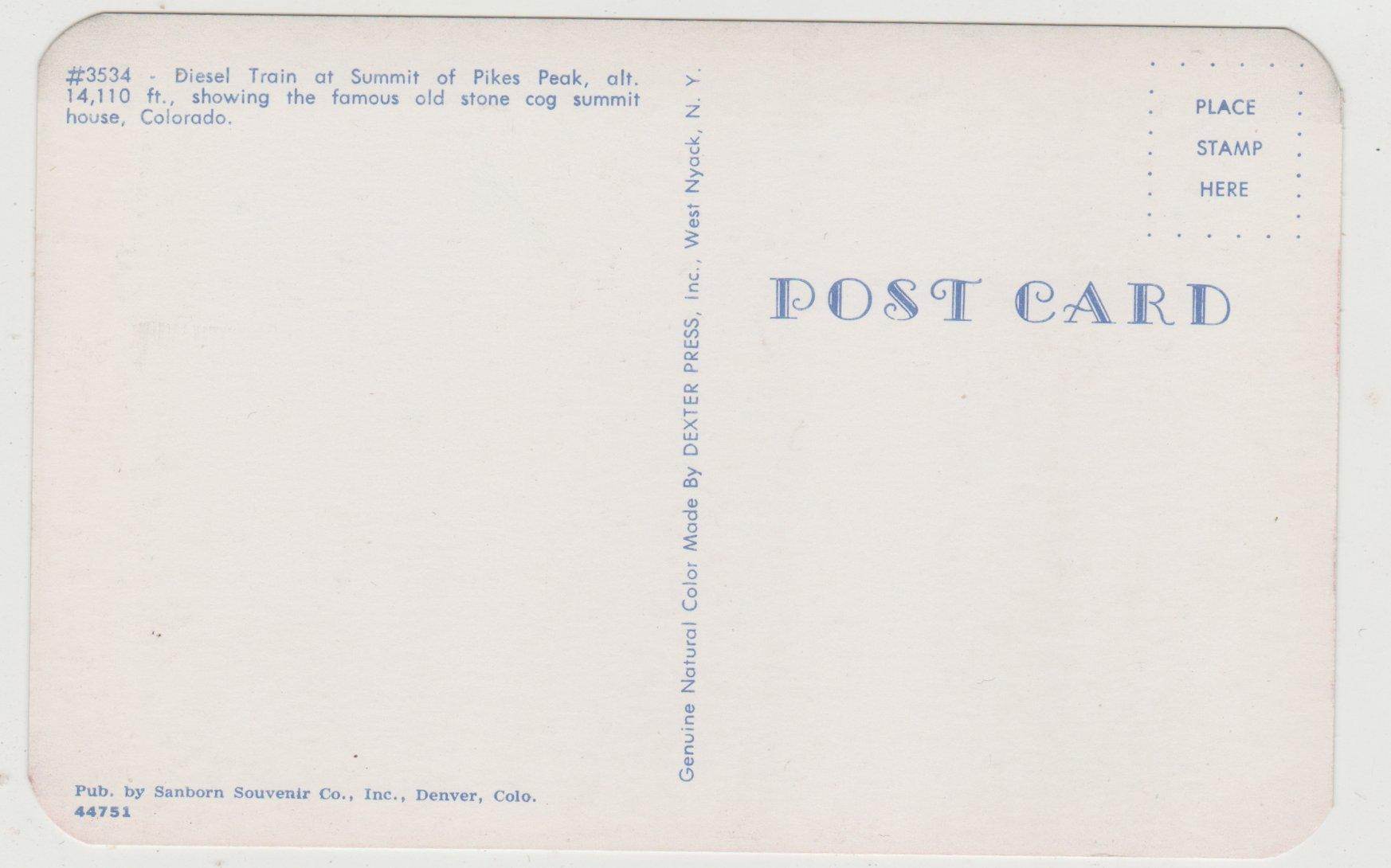 Diesel Train At Summit Of Pike's Peak Colorado 1950's - TulipStuff