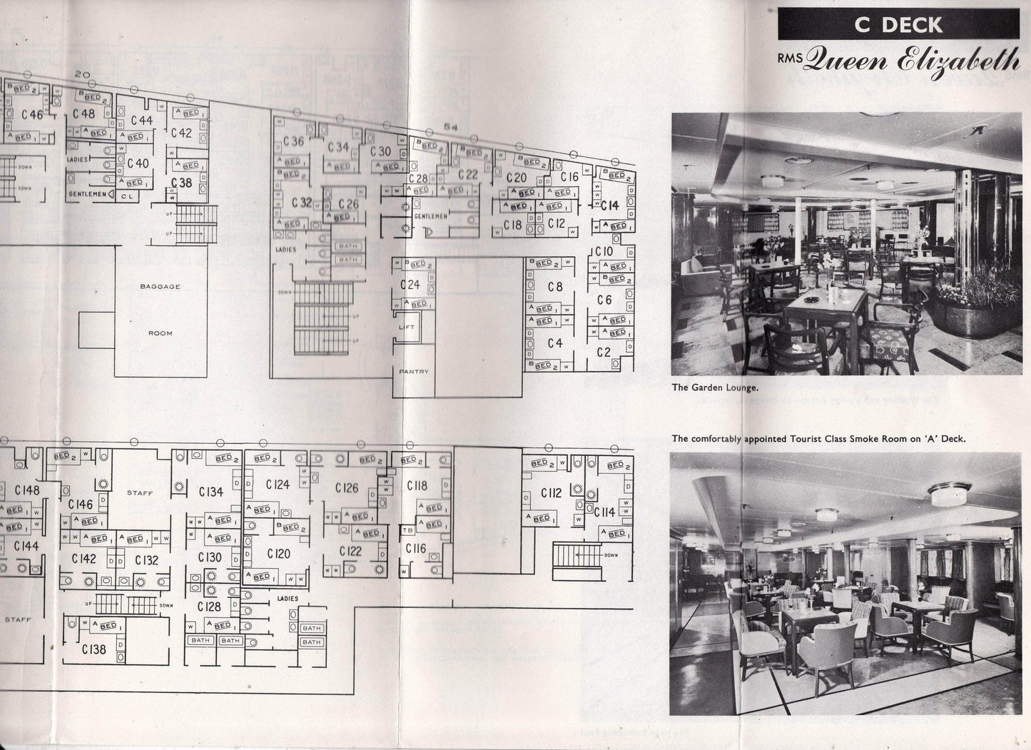 Cunard Line Queen Elizabeth Deck Plans Tourist Class Accommodations 1960's - TulipStuff