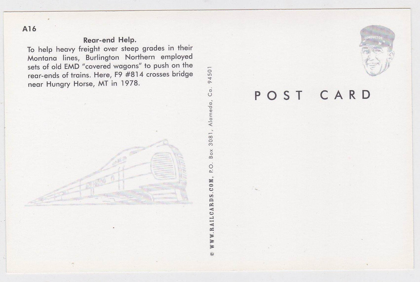 Burlington Northern EMD F9 Locomotive Hungry Horse Montana Postcard - TulipStuff