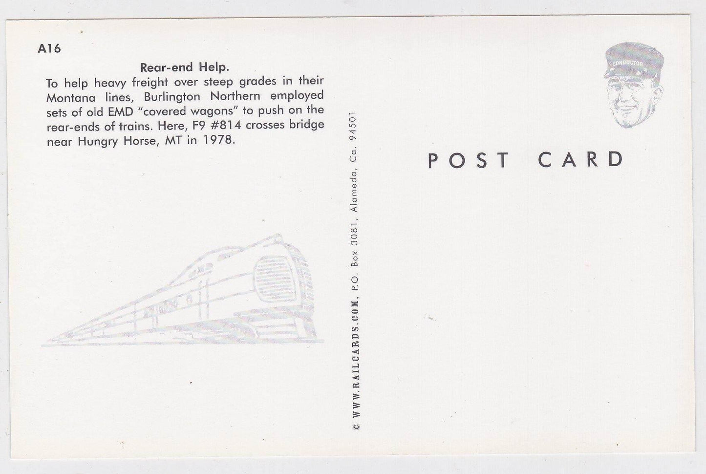 Burlington Northern EMD F9 Locomotive Hungry Horse Montana Postcard - TulipStuff