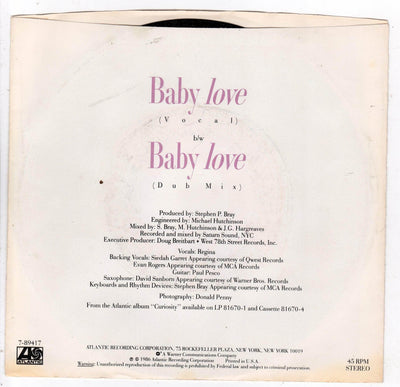 Regina Baby Love 7" 45 RPM Vinyl Record SynthPop 1986 - TulipStuff