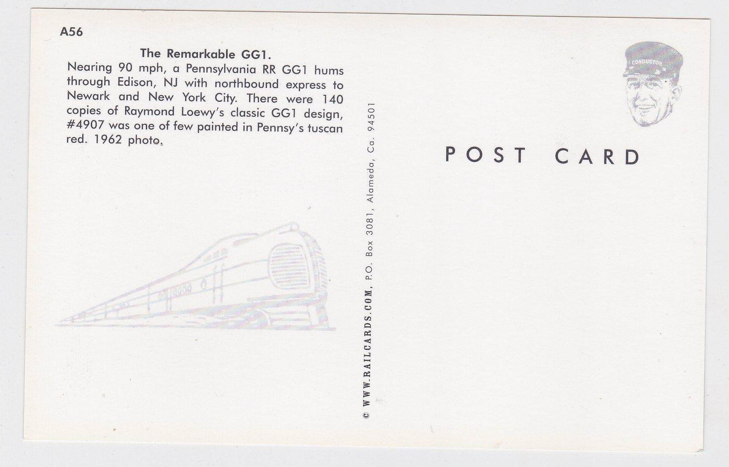 Pennsylvania Railroad Passenger Train GG1 Electric Locomotive Postcard - TulipStuff