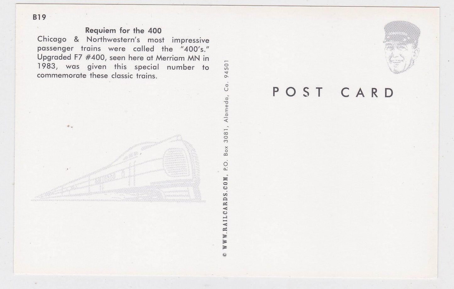Chicago and Northwestern #400 EMD F7 Passenger Train Locomotive Postcard - TulipStuff
