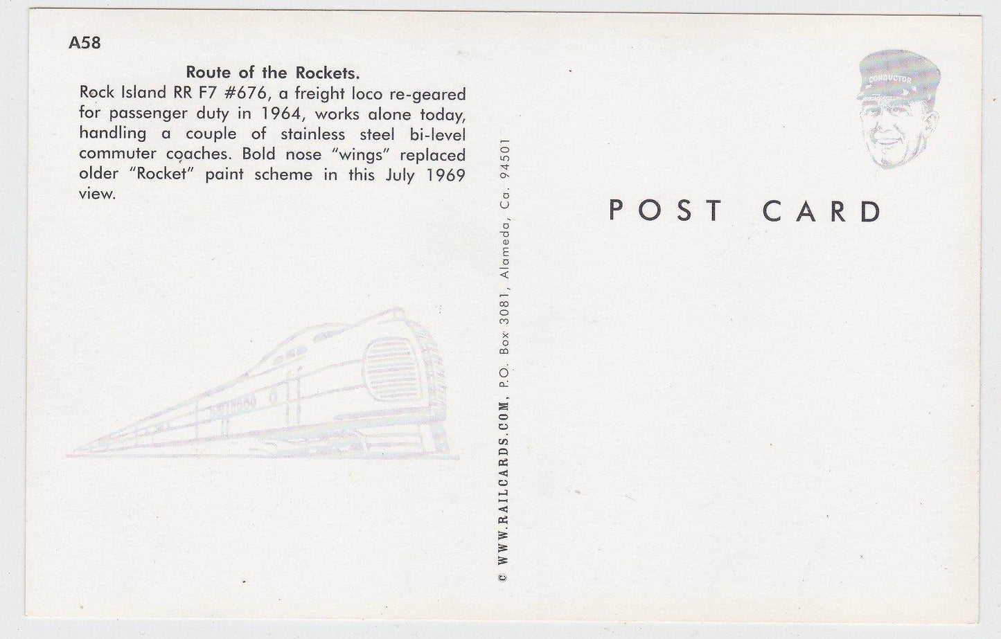 Rock Island Railroad Commuter Train EMD F7 Locomotive Postcard - TulipStuff