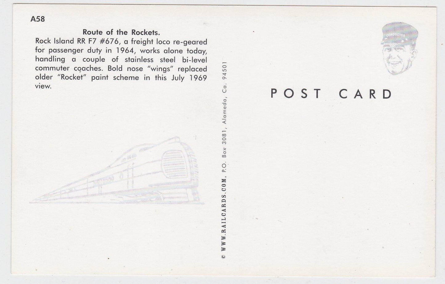 Rock Island Railroad Commuter Train EMD F7 Locomotive Postcard - TulipStuff