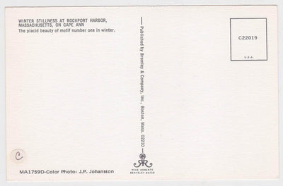 Winter Rockport Harbor Cape Ann Massachusetts 1950's Postcard - TulipStuff