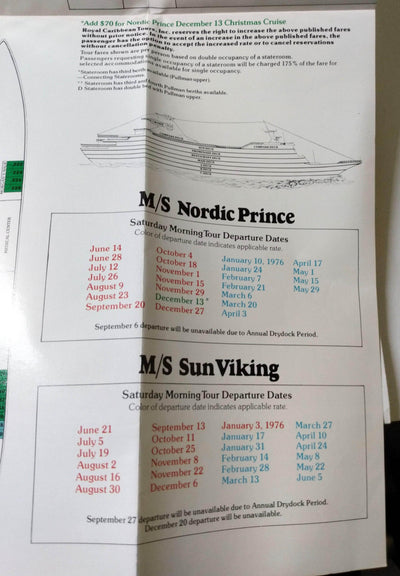 Royal Caribbean Cruise Line 1975-76 Sun Viking Nordic Prince Brochure - TulipStuff