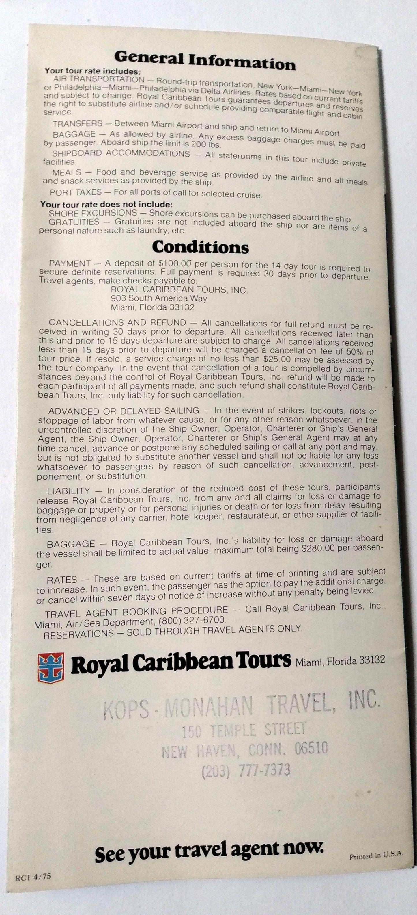 Royal Caribbean Cruise Line 1975-76 Sun Viking Nordic Prince Brochure - TulipStuff