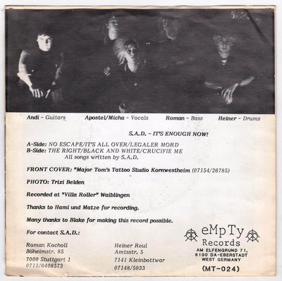 Search and Destroy Enough Now 7" EP German Hardcore Punk 1987 - TulipStuff