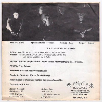 Search and Destroy Enough Now 7" EP German Hardcore Punk 1987 - TulipStuff