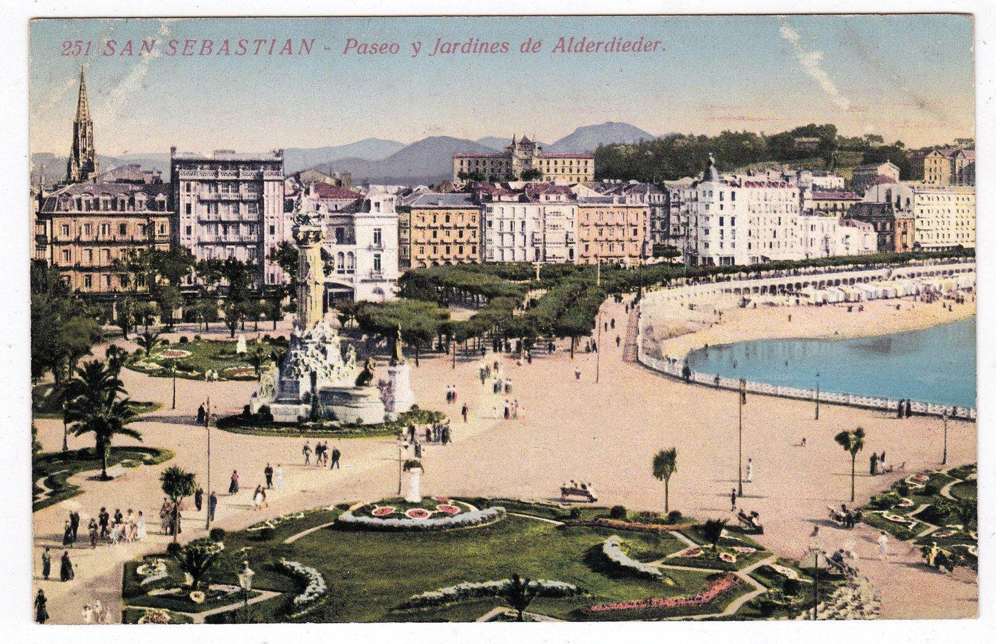 San Sebastian Paseo y Jardines de Alderdieder 1900's Spanish Postcard - TulipStuff