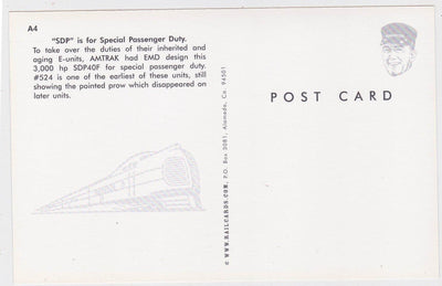 Amtrak EMD SDP40F Passenger Train Locomotive Postcard - TulipStuff