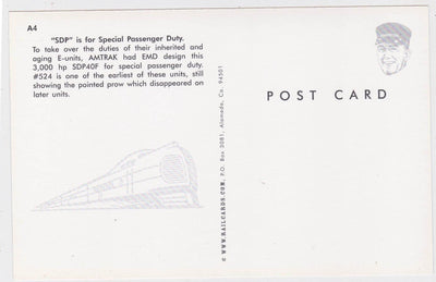 Amtrak EMD SDP40F Passenger Train Locomotive Postcard - TulipStuff