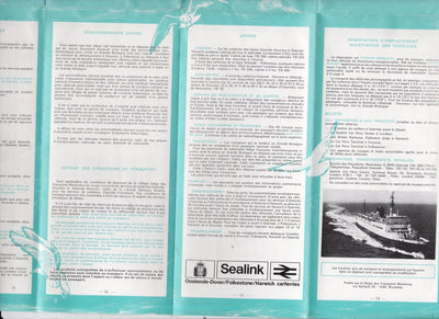 Sealink 1972 Car Ferry Schedule Dover Ostende Harwich Folkestone French - TulipStuff