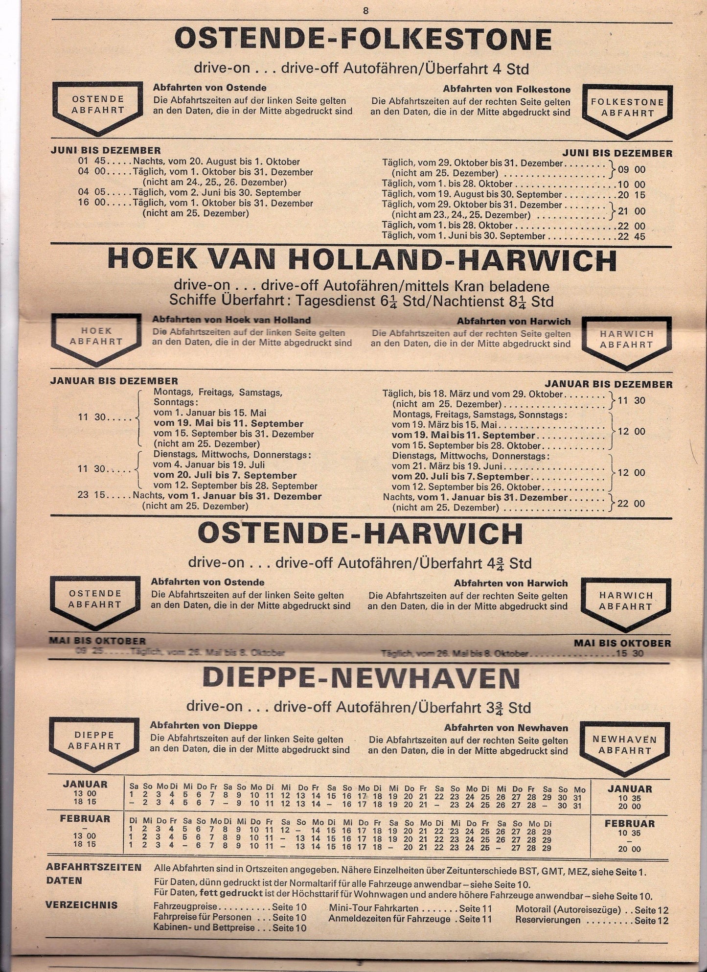 Sealink 1972 Car Ferry Autobahn Nach England Schedules German Brochure - TulipStuff