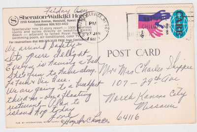 Sheraton-Waikiki Hotel Honolulu Hawaii 1973 Postcard - TulipStuff