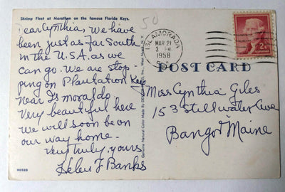 Shrimp Fleet at Marathon Florida Keys 1958 Postcard - TulipStuff