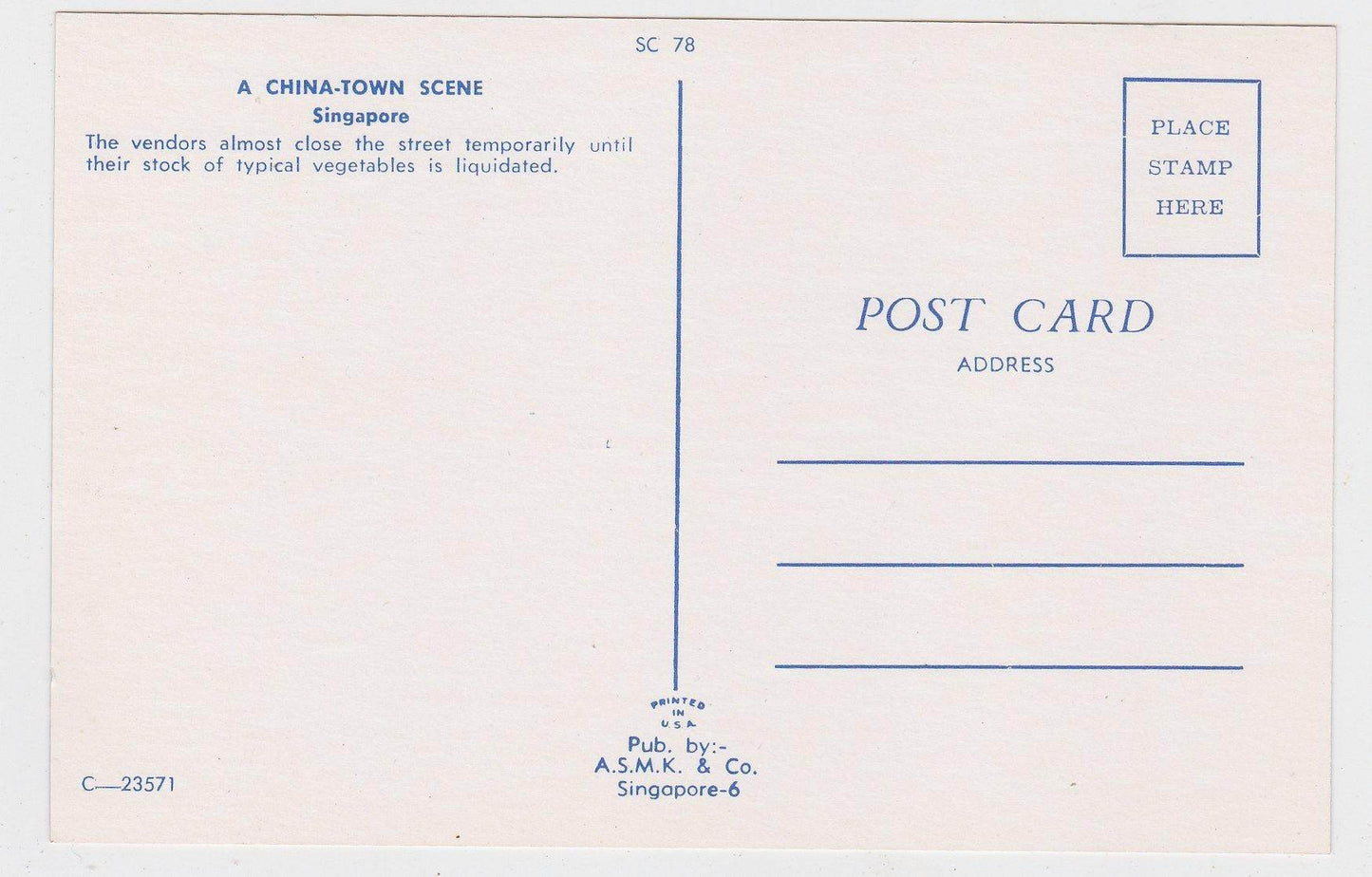 Singapore China-town Street Scene Late 1950's Early 1960's Postcard - TulipStuff